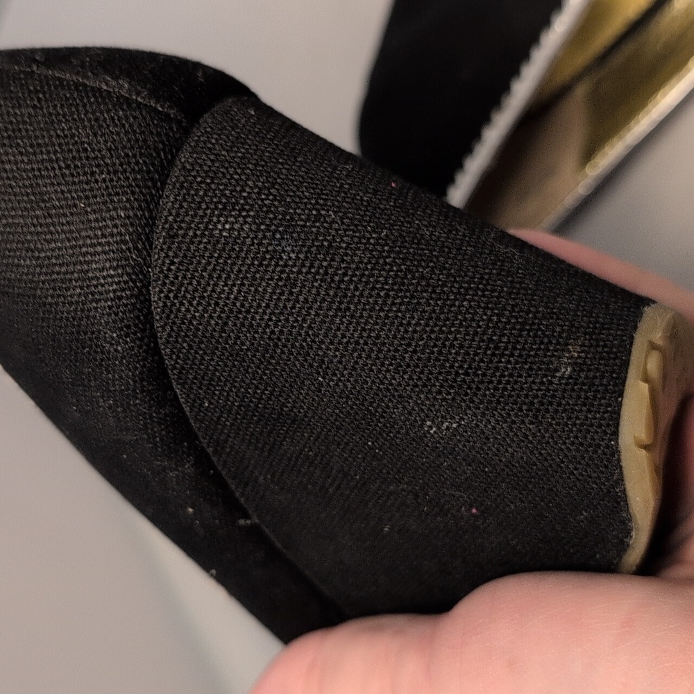 Sam Edelman Black & Silver Canvas Peep Toe Wedge Heels - Picture 12 of 16